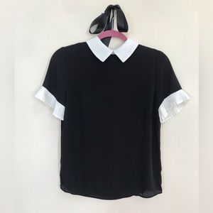 Catherine Malandrino Short Sleeved Black & White Blouse size Xsmall